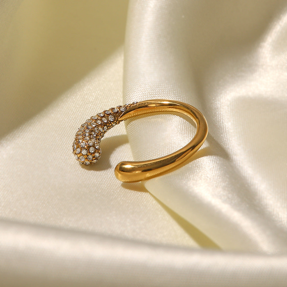 18K Gold Plated Open Ring with White Diamonds for Women