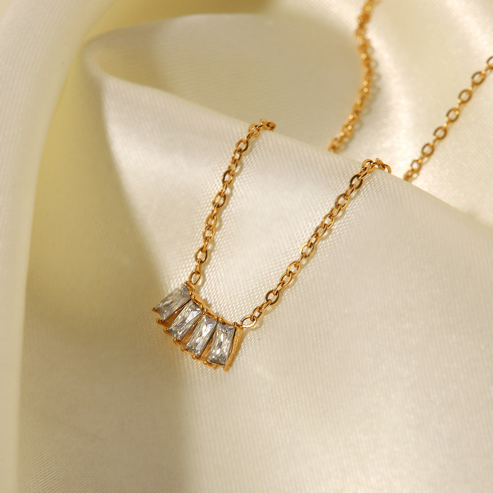 18K Gold Plated Zircon Necklace with Pink, White & Green Stones