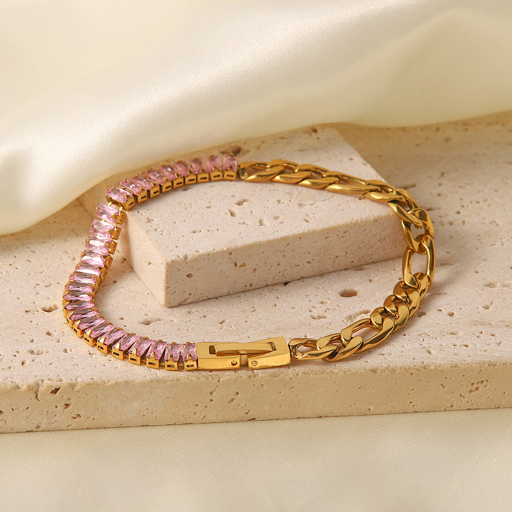 18K Gold Plated Pink Zircon Figaro Bracelet for Women