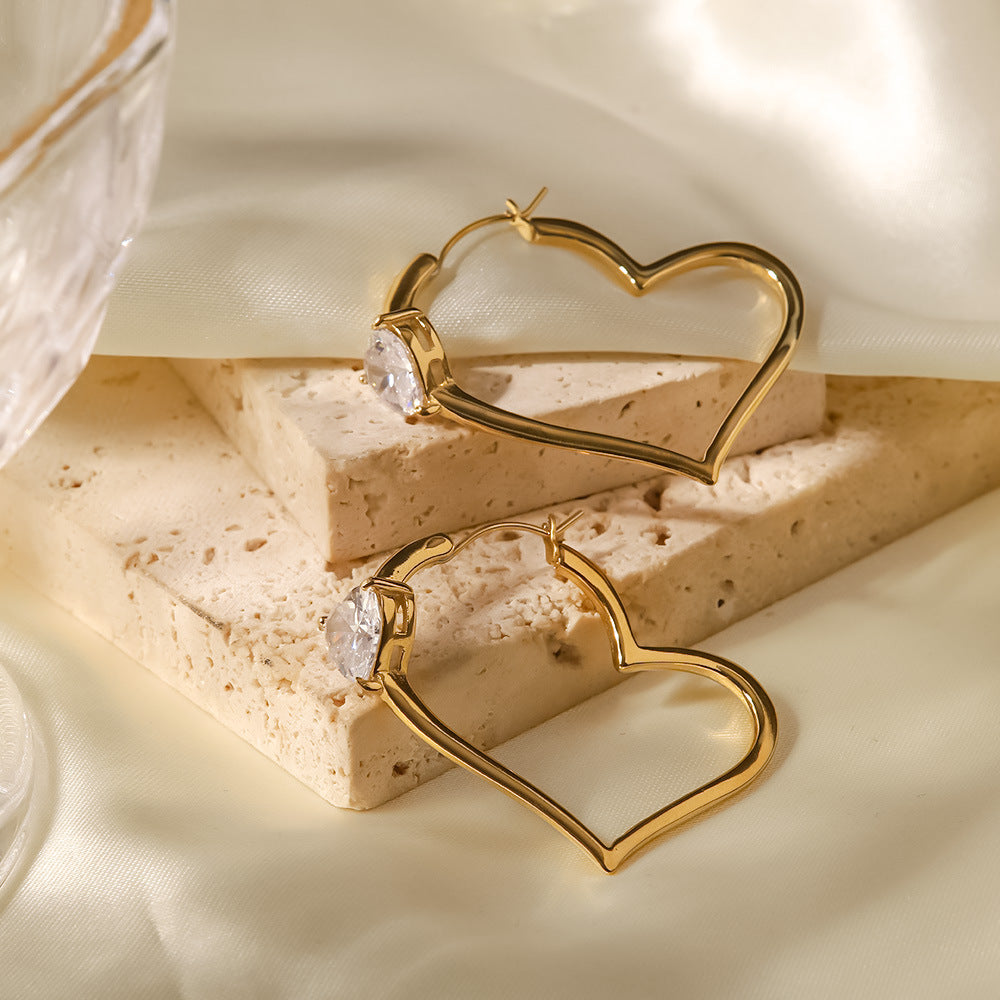 18K Gold Plated Heart Zirconia Earrings for Women