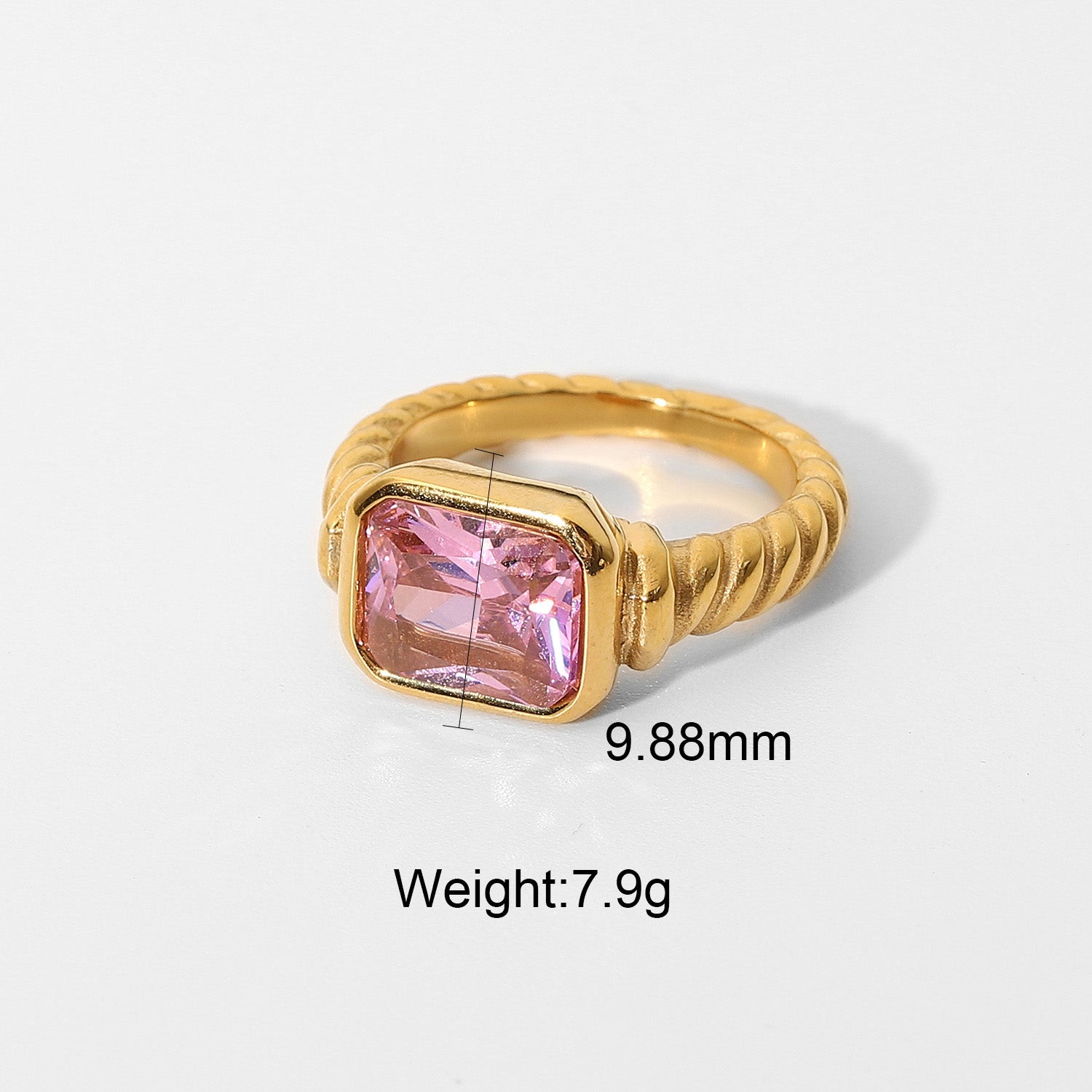 Rectangular Emerald Pink White Black Zircon Ring for Women