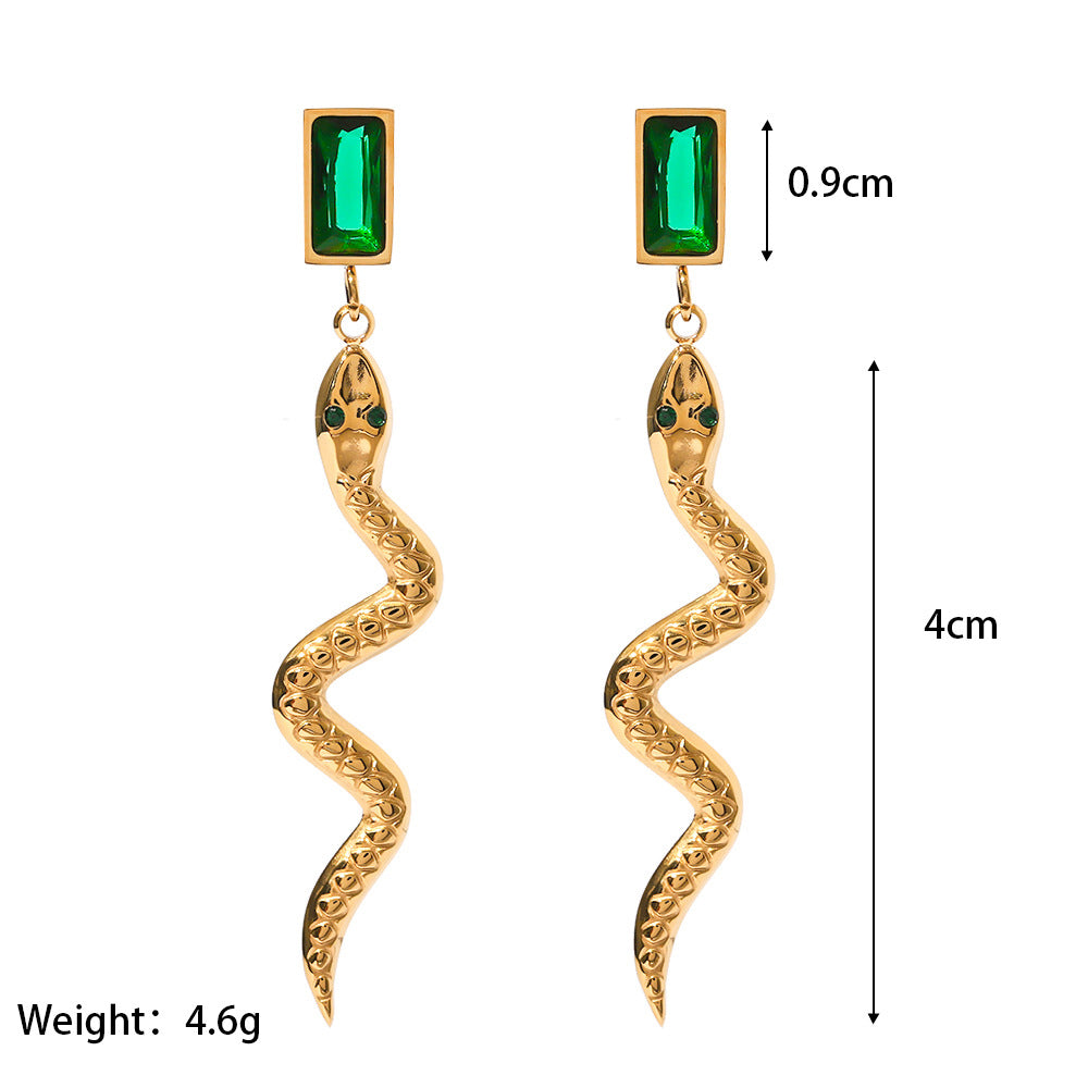 18K Plated Cubic Zirconia Snake Rectangle Drop Earrings