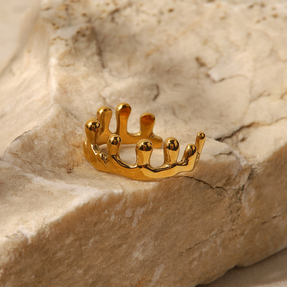 18K Gold Plated Crown Open Geometric Irregular Ring for Women