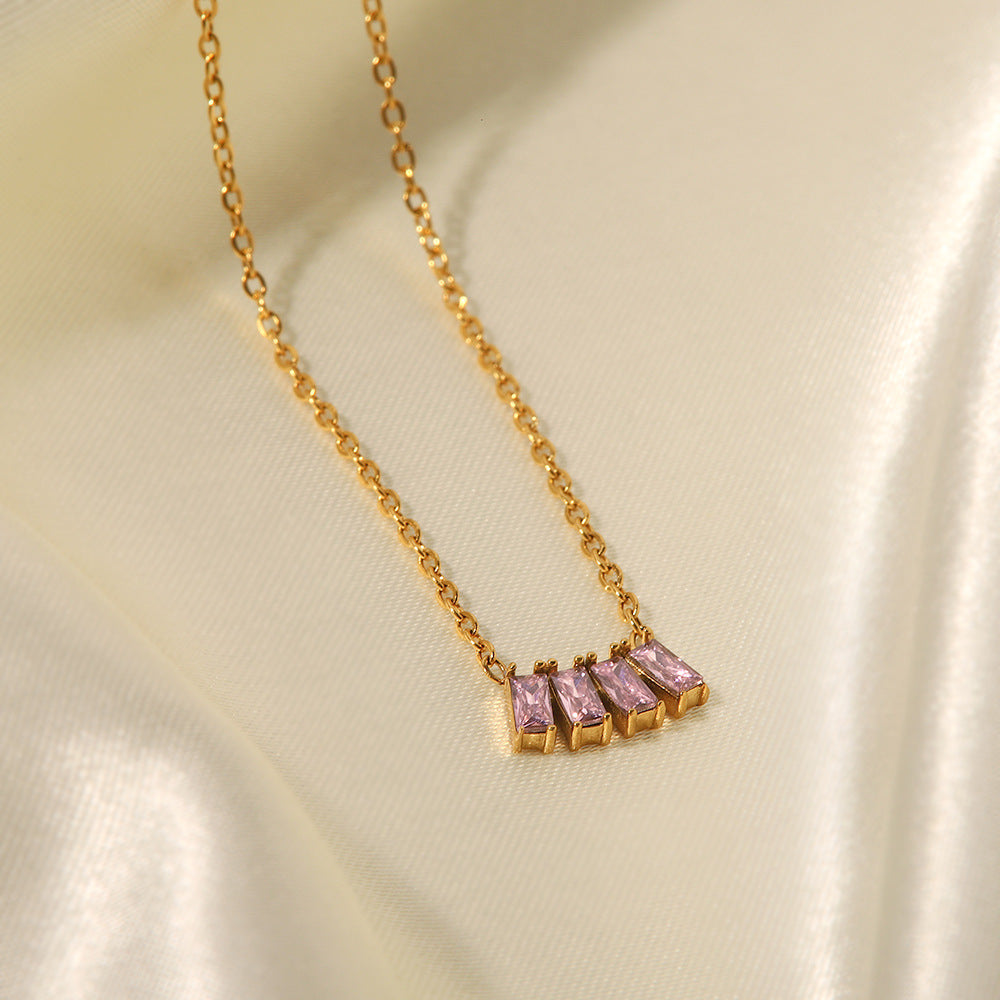 18K Gold Plated Zircon Necklace with Pink, White & Green Stones