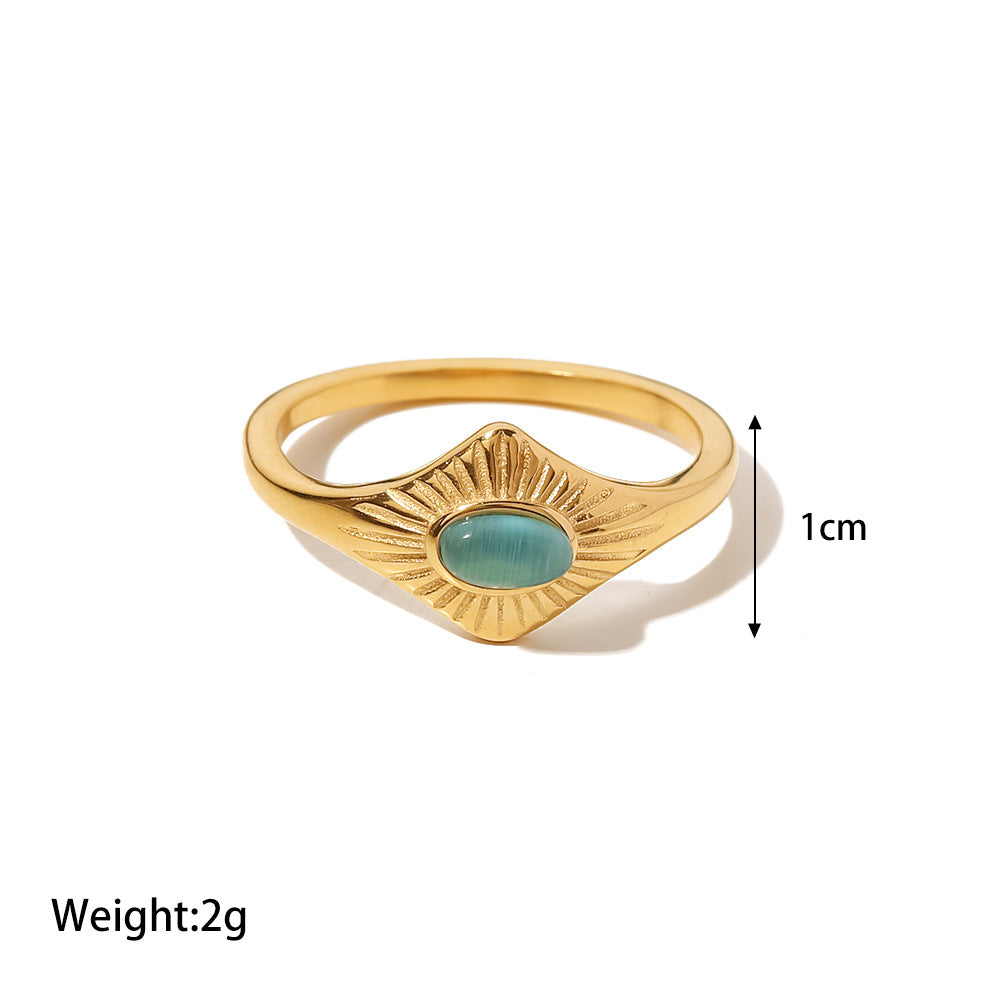 18K Gold Inlaid Blue Opal Ring – Elegant Luxury Jewelry