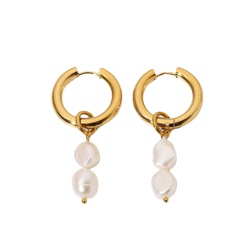 18K Gold Pearl Drop Double Earrings – Elegant Luxury Jewelry