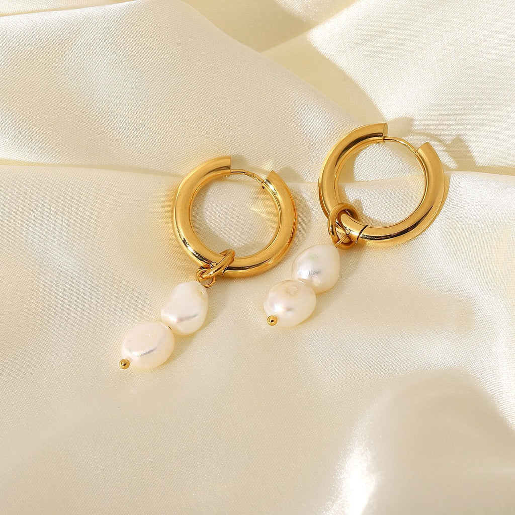 18K Gold Pearl Drop Double Earrings – Elegant Luxury Jewelry