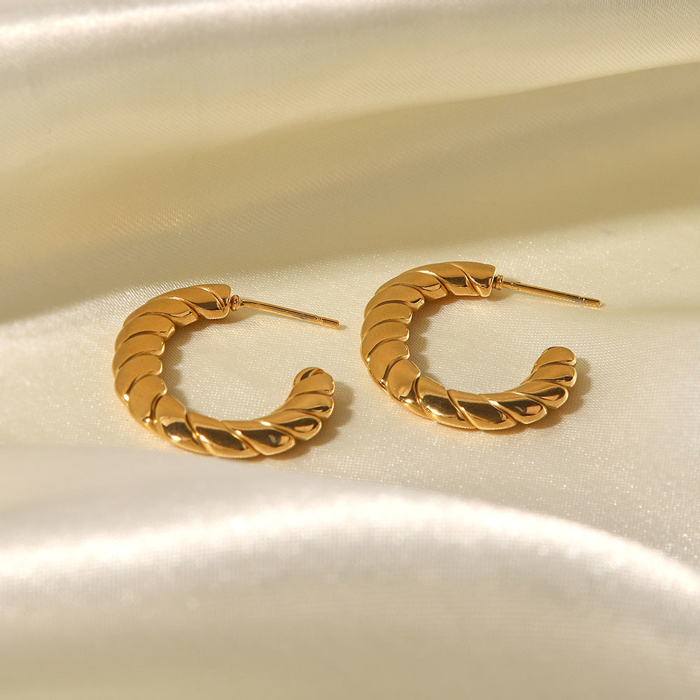 18K Gold-Plated C-Shaped Twist Earrings for Women