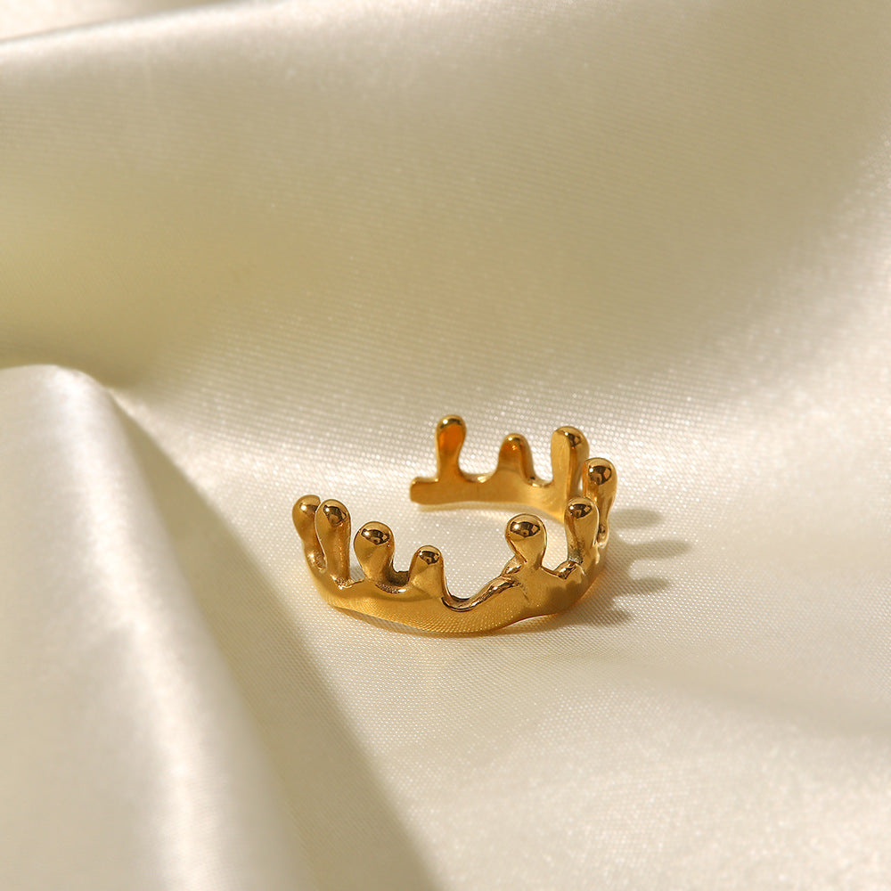 18K Gold Plated Crown Open Geometric Irregular Ring for Women