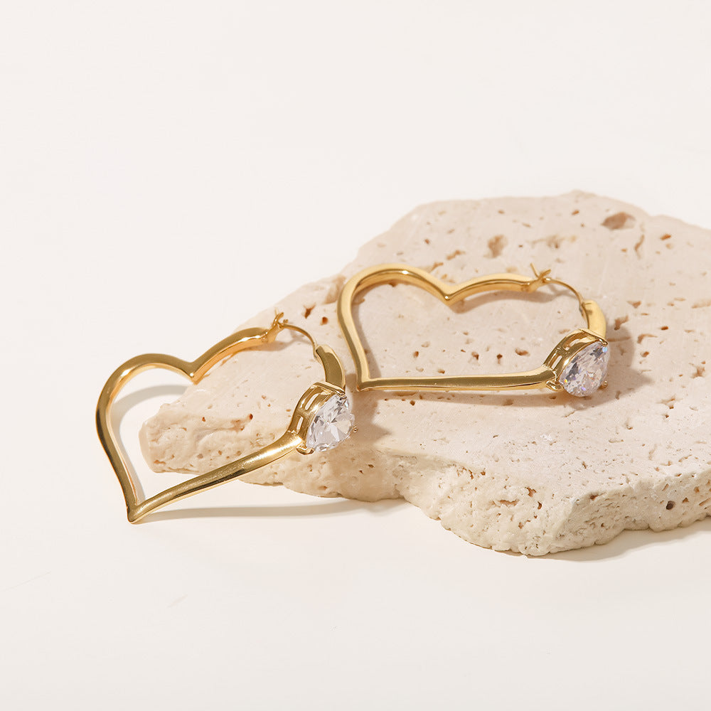 18K Gold Plated Heart Zirconia Earrings for Women