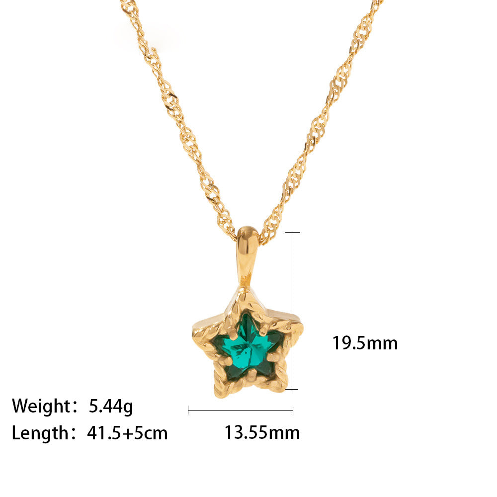 18K Gold Plated Pentagram Pendant Necklace with White Zircon