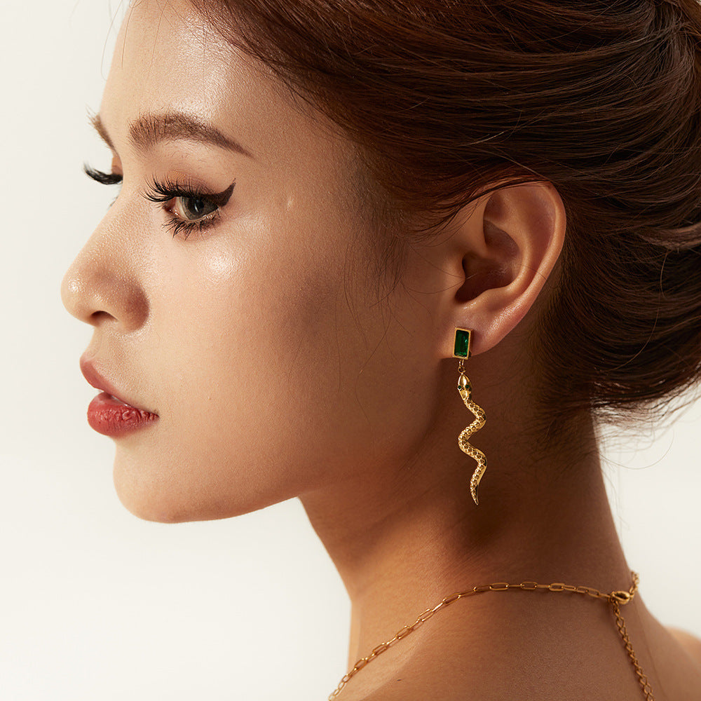18K Plated Cubic Zirconia Snake Rectangle Drop Earrings