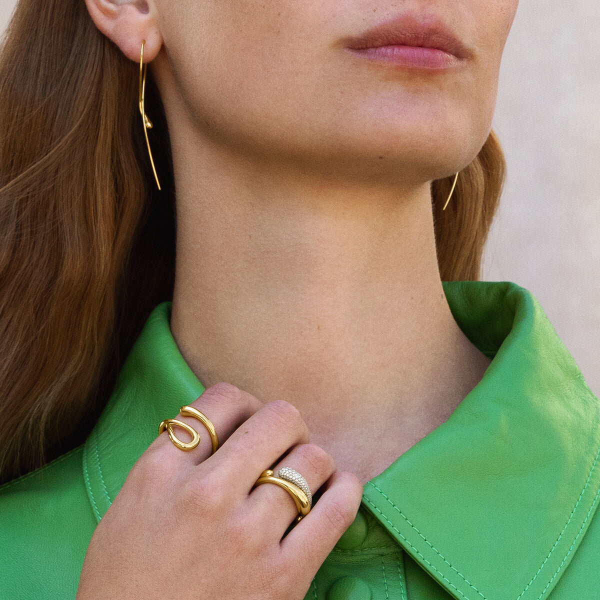 18K Gold Plated Open Ring with White Diamonds for Women