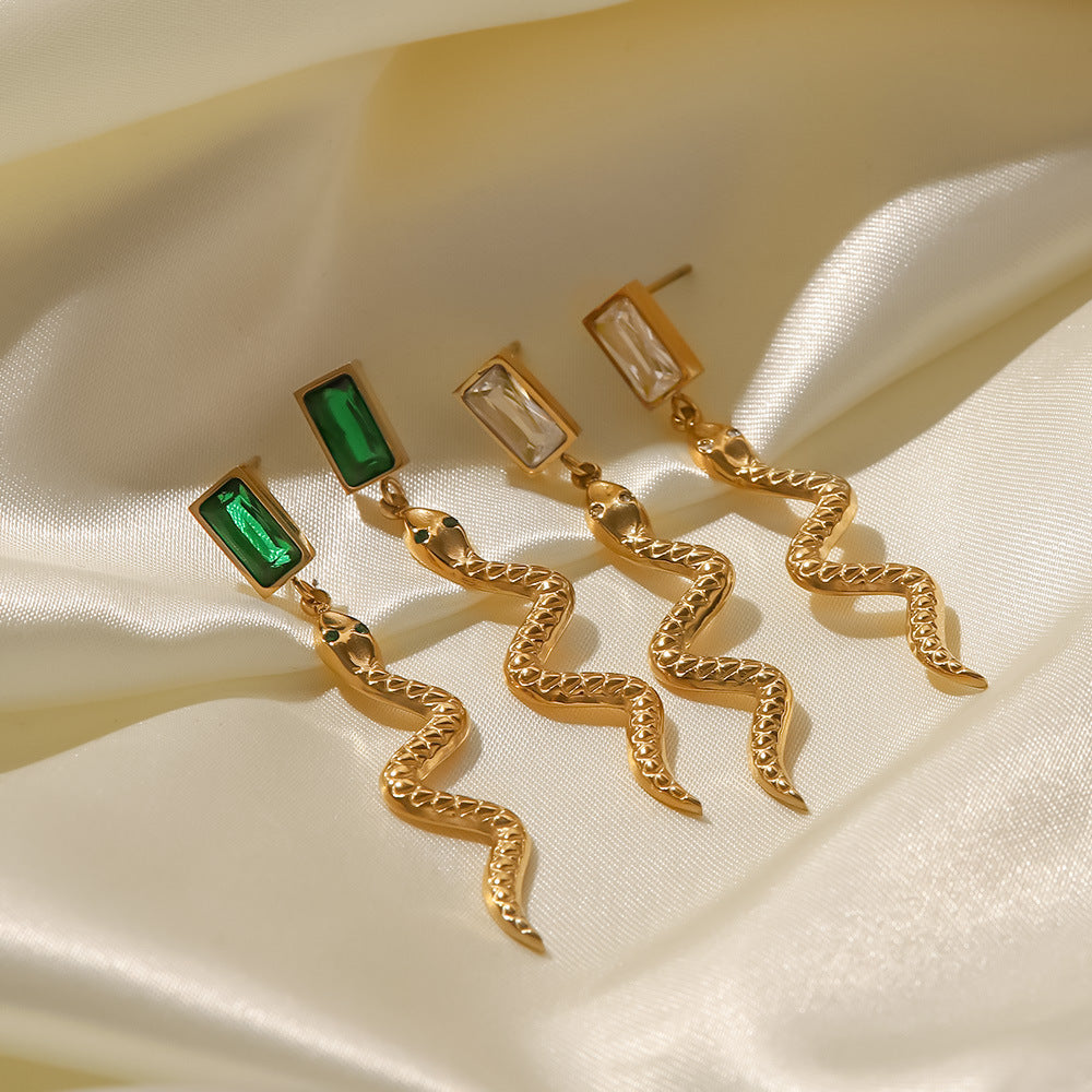 18K Plated Cubic Zirconia Snake Rectangle Drop Earrings