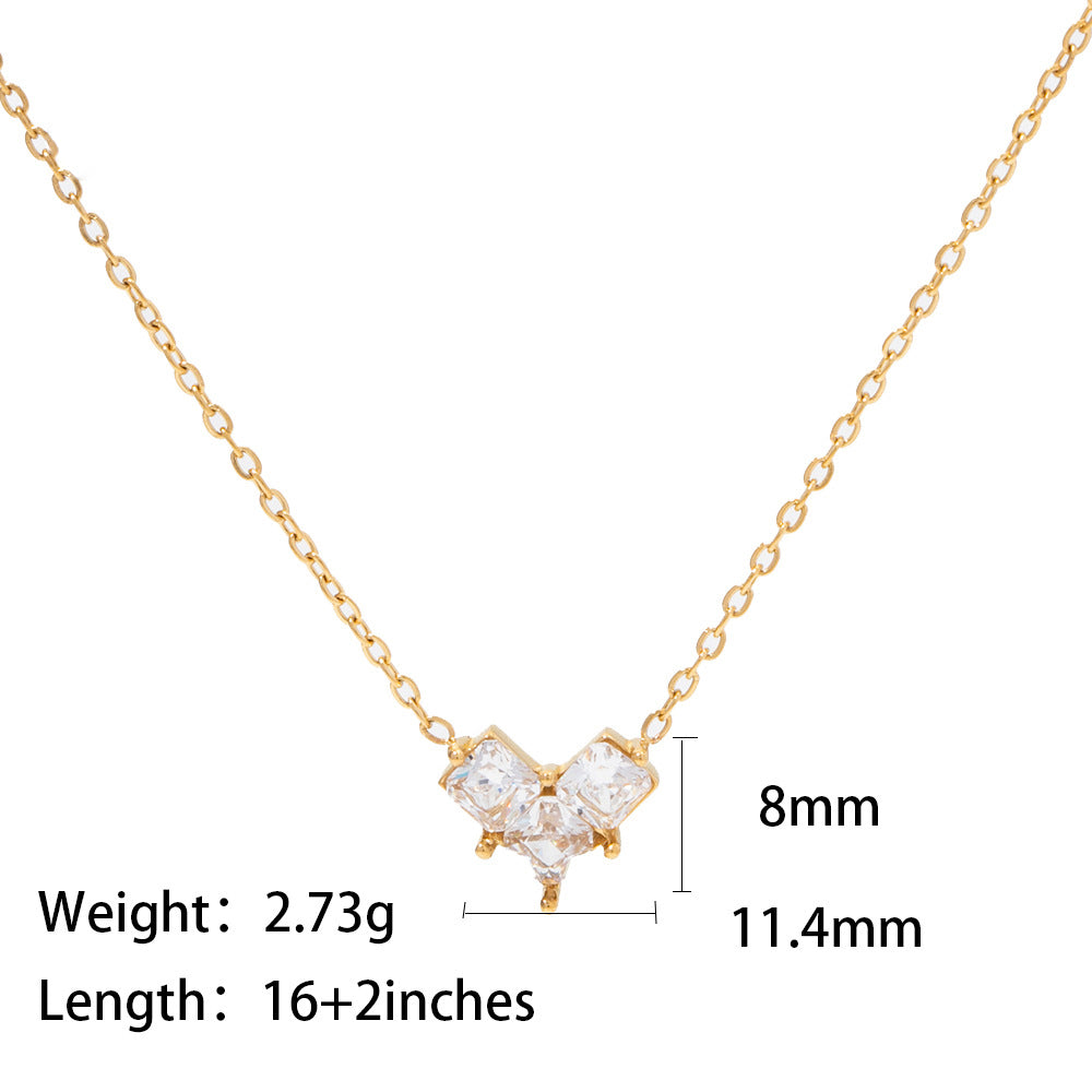 18K Gold Plated Love Pendant Necklace showcasing pink and white zircon on elegant chains.