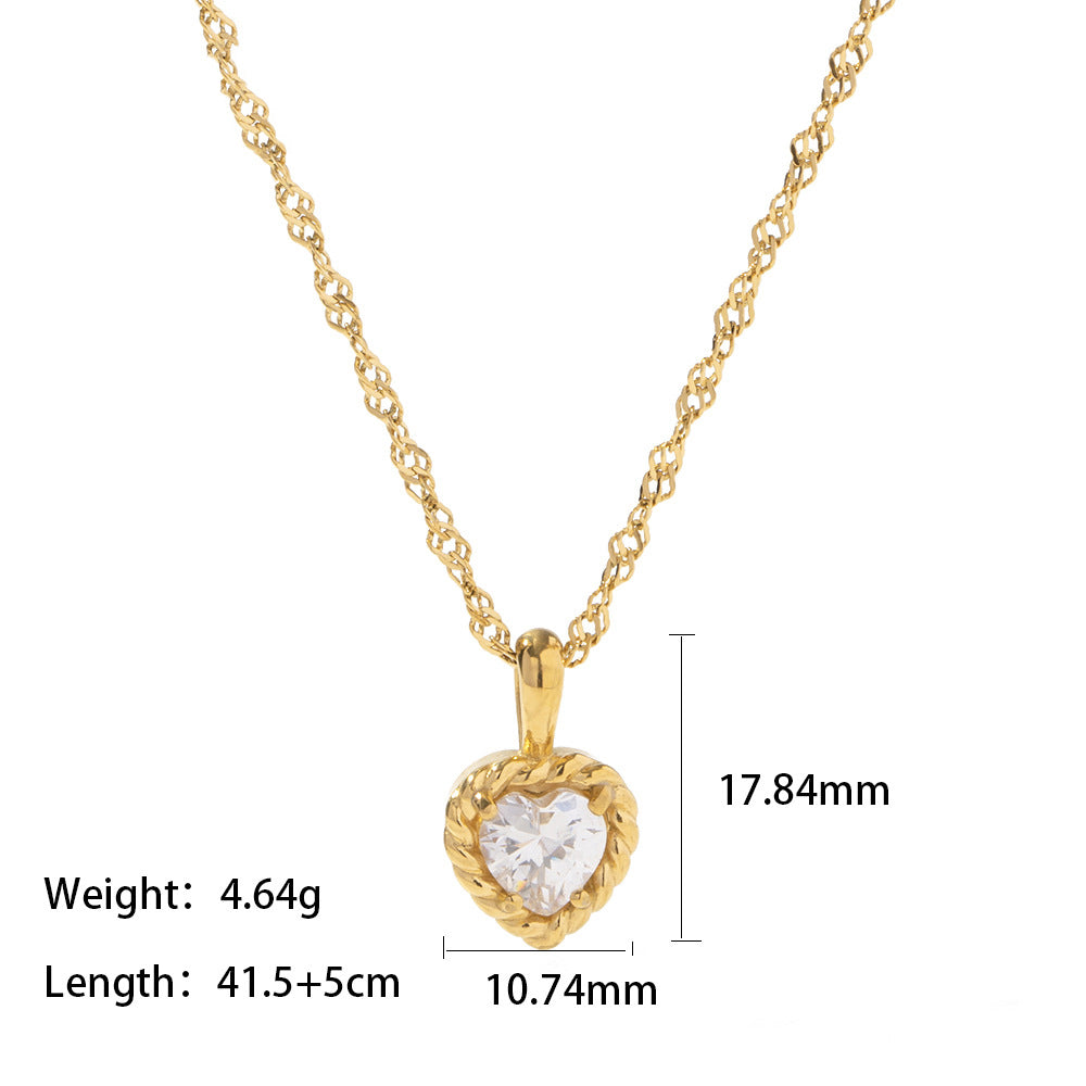 Heart Shaped Zircon Pendant Necklace in White Gold Finish