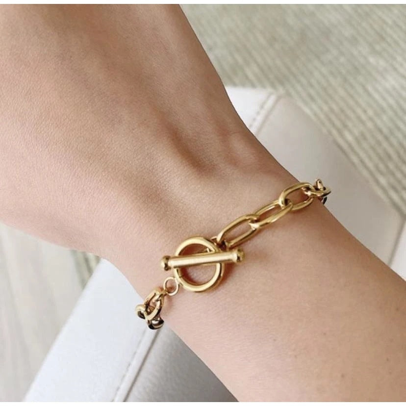 Gold Plated Stainless Steel Oval Bracelet | OT Ring Jewelry