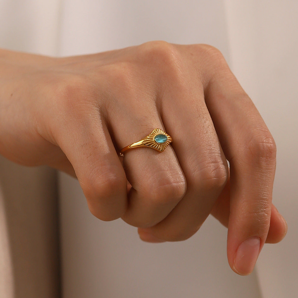 18K Gold Inlaid Blue Opal Ring – Elegant Luxury Jewelry