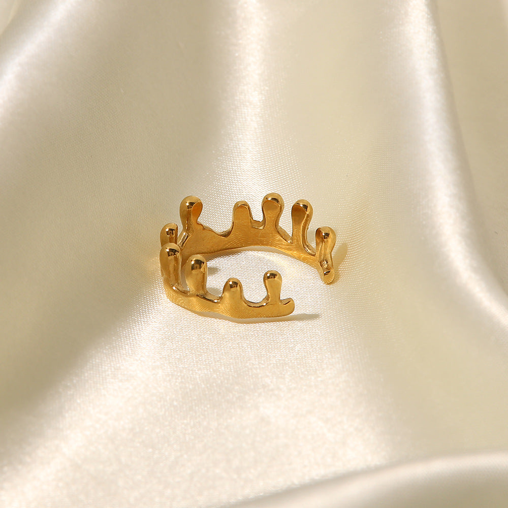 18K Gold Plated Crown Open Geometric Irregular Ring for Women