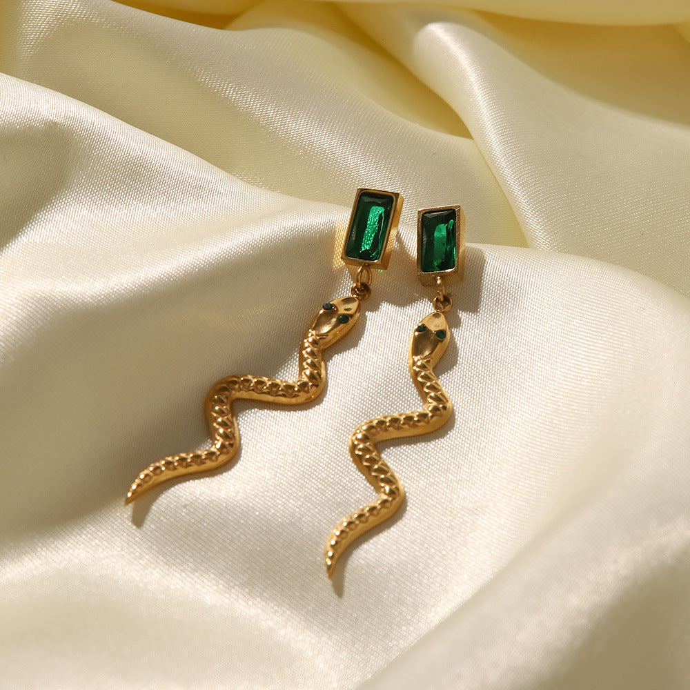 18K Plated Cubic Zirconia Snake Rectangle Drop Earrings