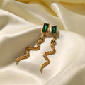 18K Plated Cubic Zirconia Snake Rectangle Drop Earrings
