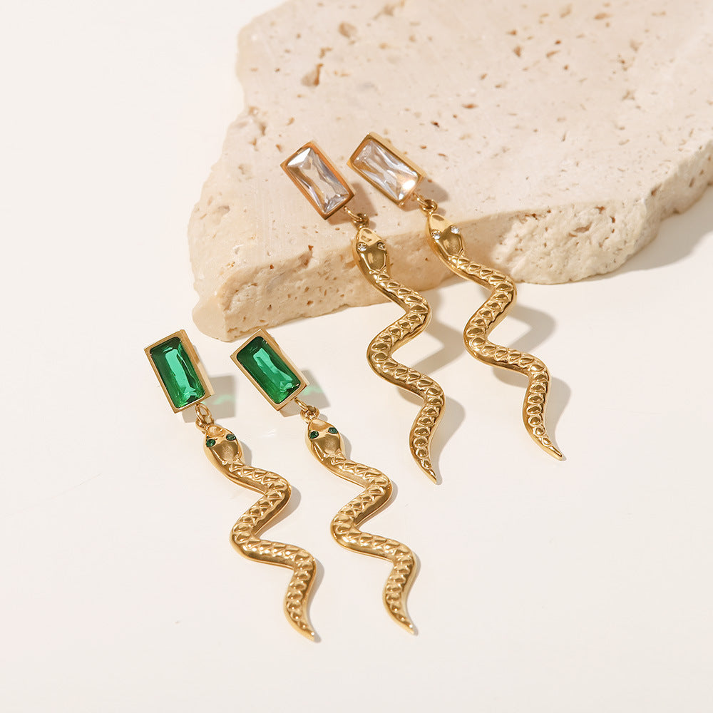18K Plated Cubic Zirconia Snake Rectangle Drop Earrings