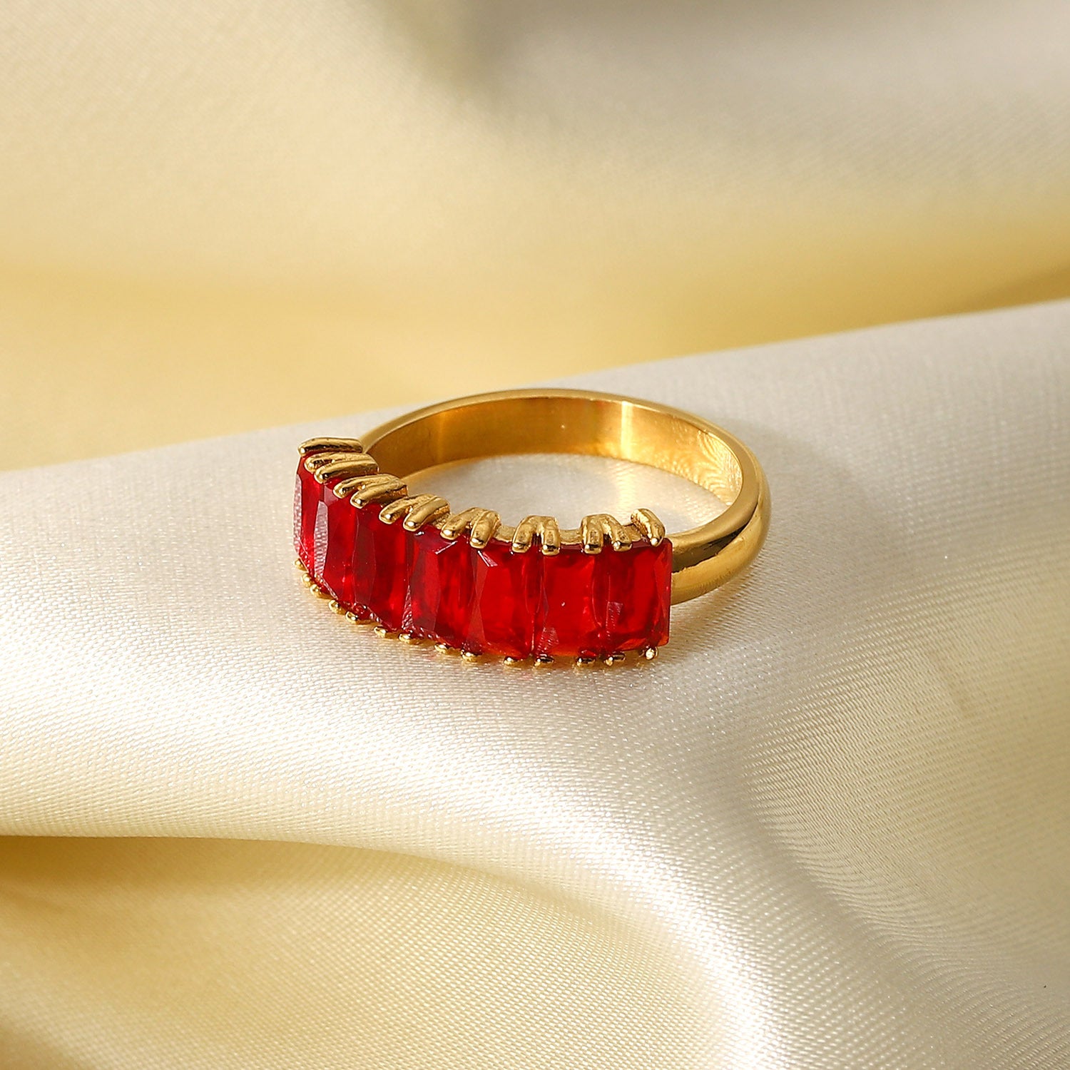 18K Gold Half Circle Rectangular Zircon Ring for Women