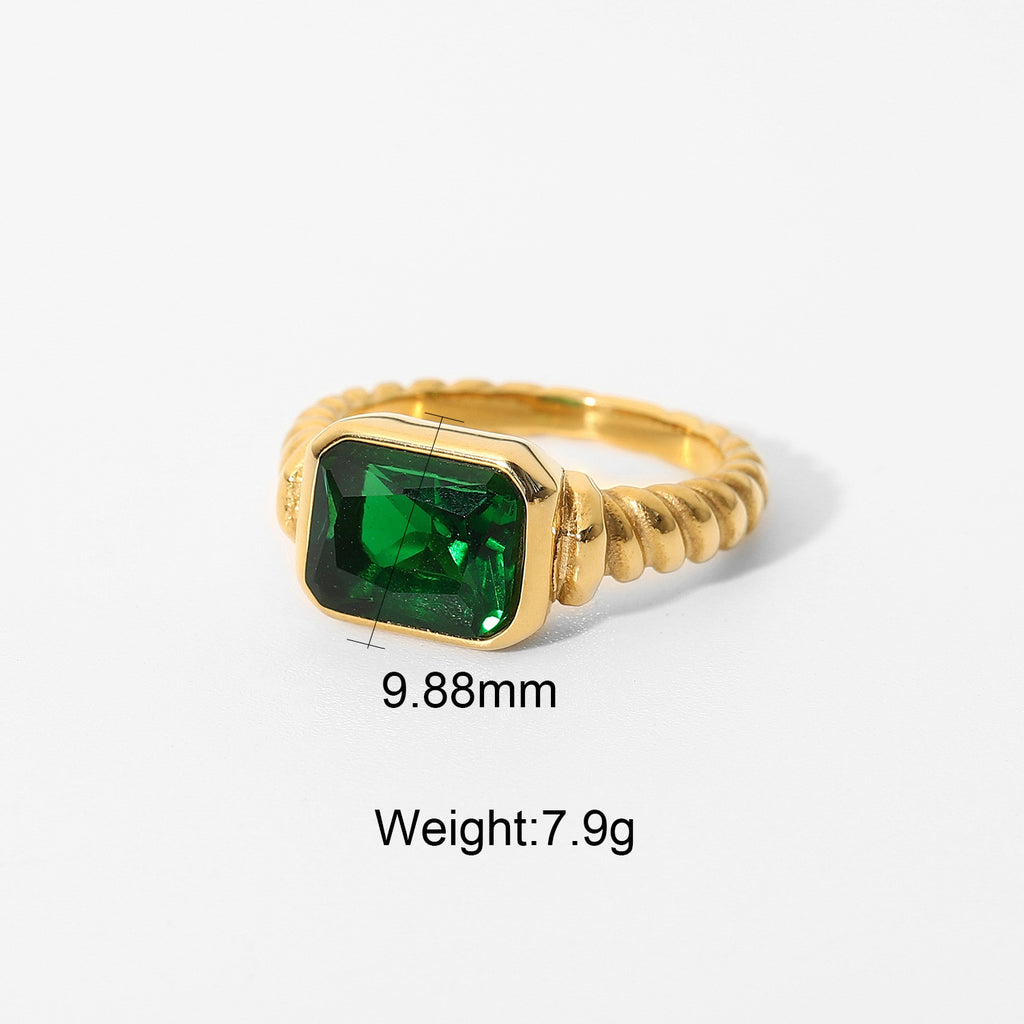 Rectangular Emerald Pink White Black Zircon Ring for Women