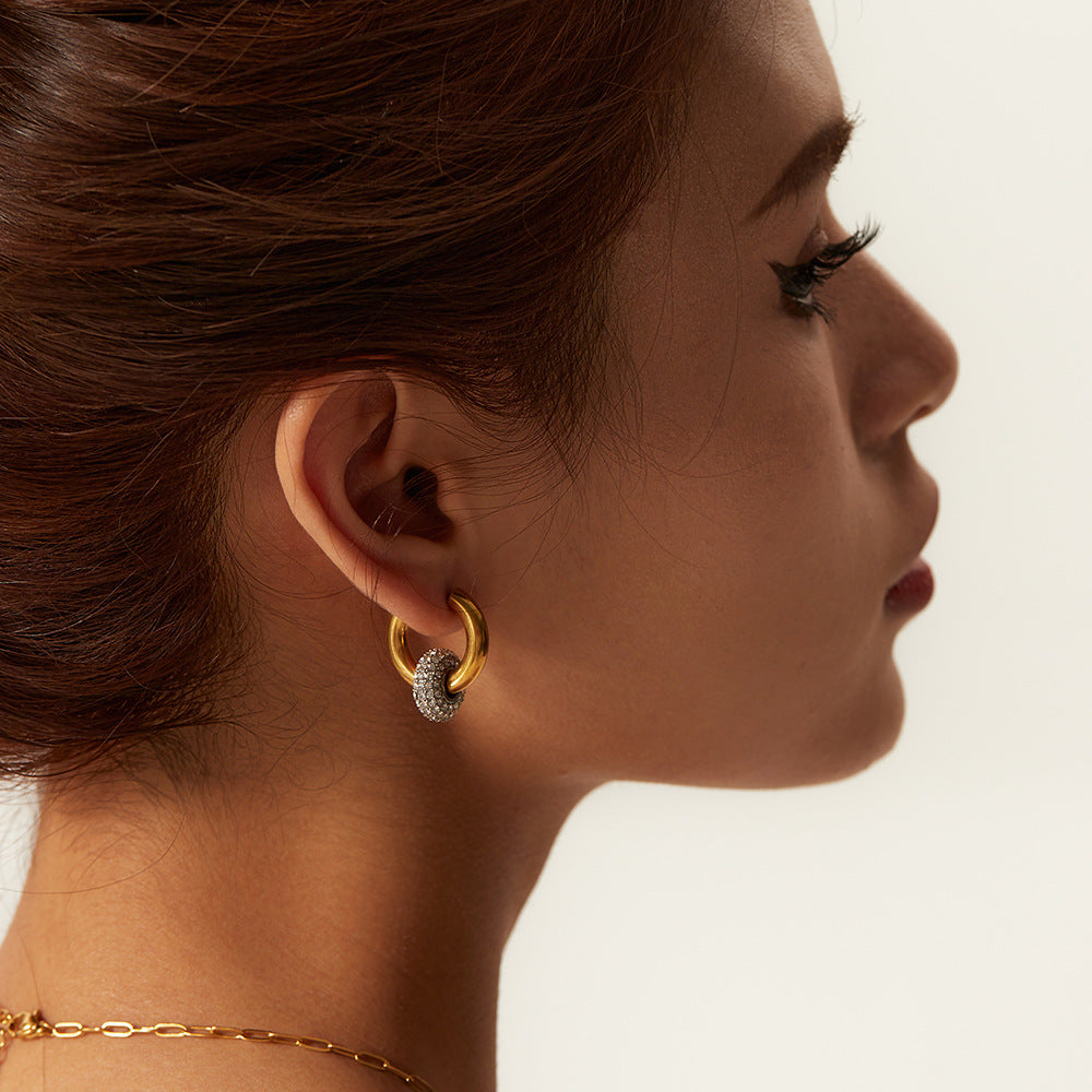Zircon Hoop Drop Earrings 18K Gold Earrings for Women