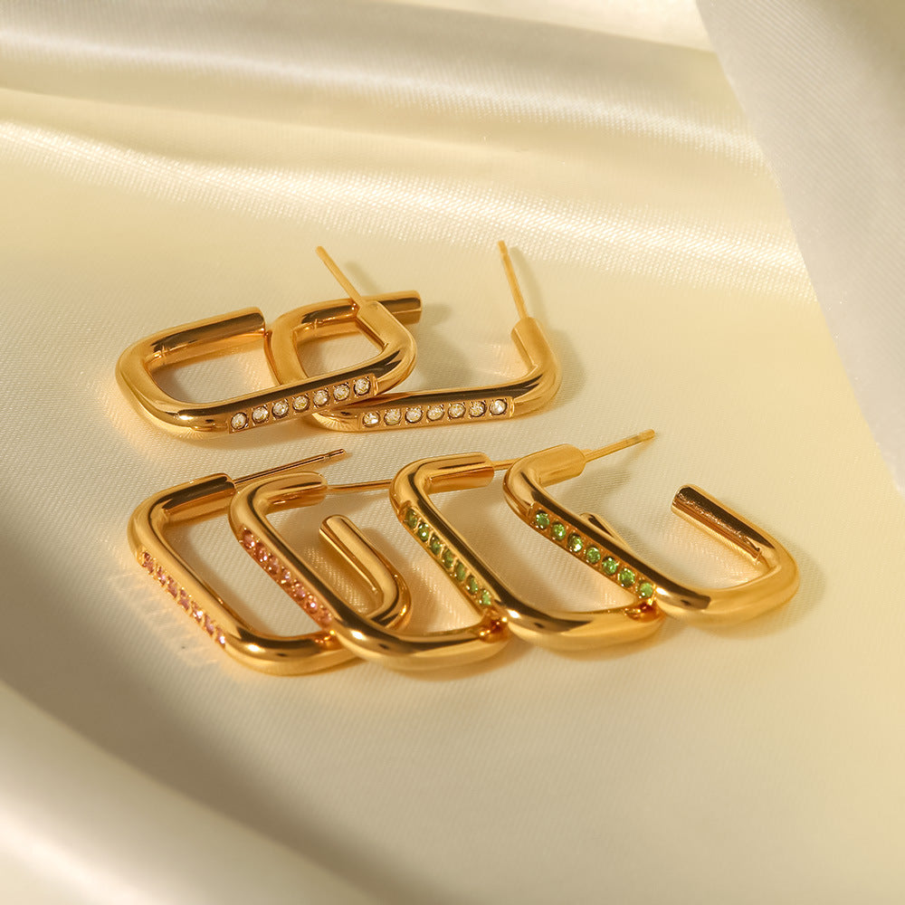 18k Gold Plated Zircon Hoop Earrings White Pink Light Green