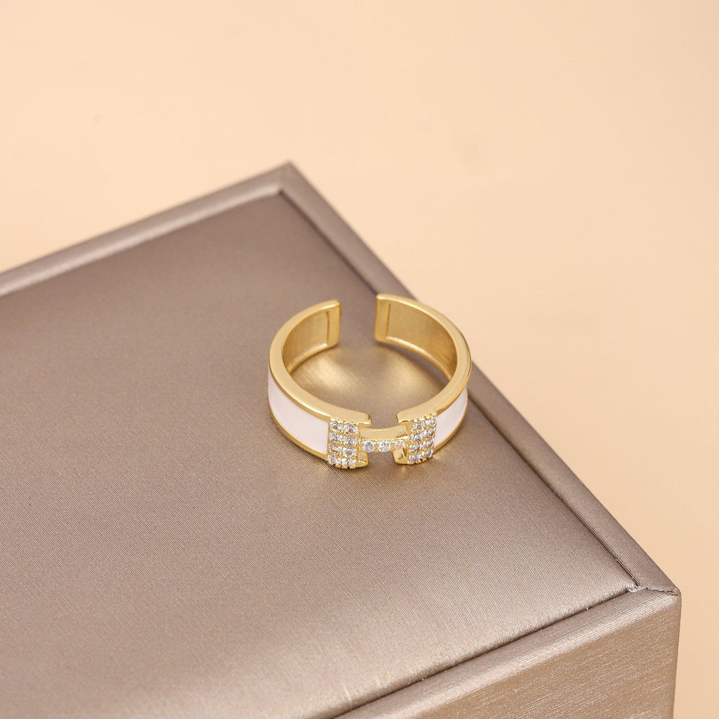 H Letter Drip Oil Open Ring – 18K Gold Adjustable Initial Ring