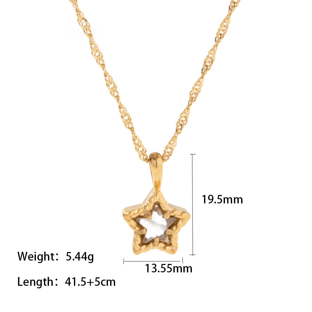 18K Gold Plated Pentagram Pendant Necklace with White Zircon
