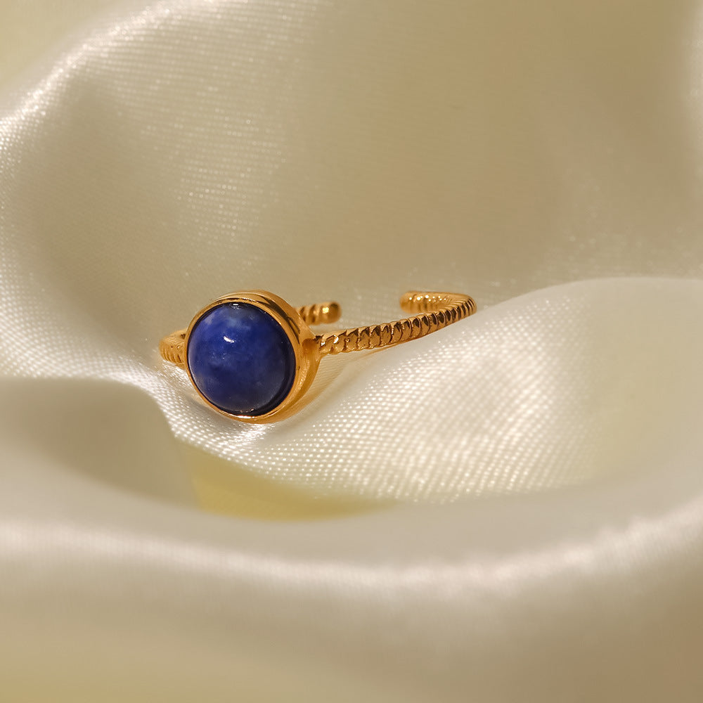 18k Gold Plated Round Lapis Lazuli Adjustable Twist Ring