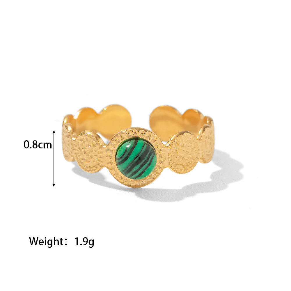 18K Gold Plated Hammer Texture Natural Stone Open Ring