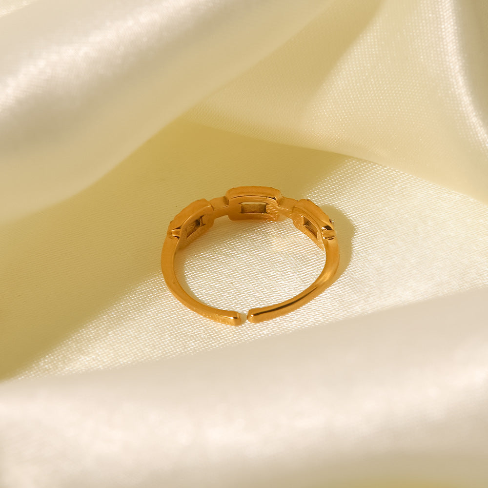 18K Gold Plated Square Link Diamond Stacking Ring