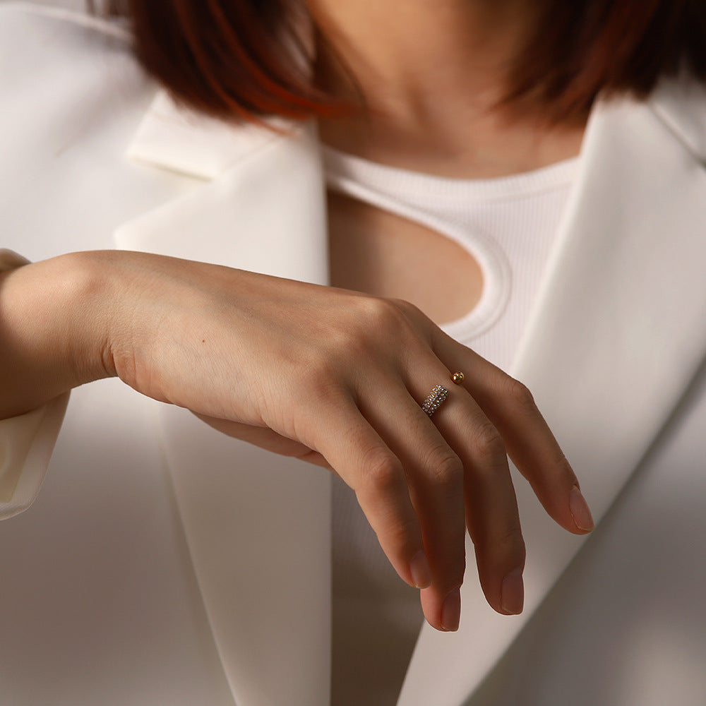 18K Gold Plated Open Ring with White Diamonds for Women
