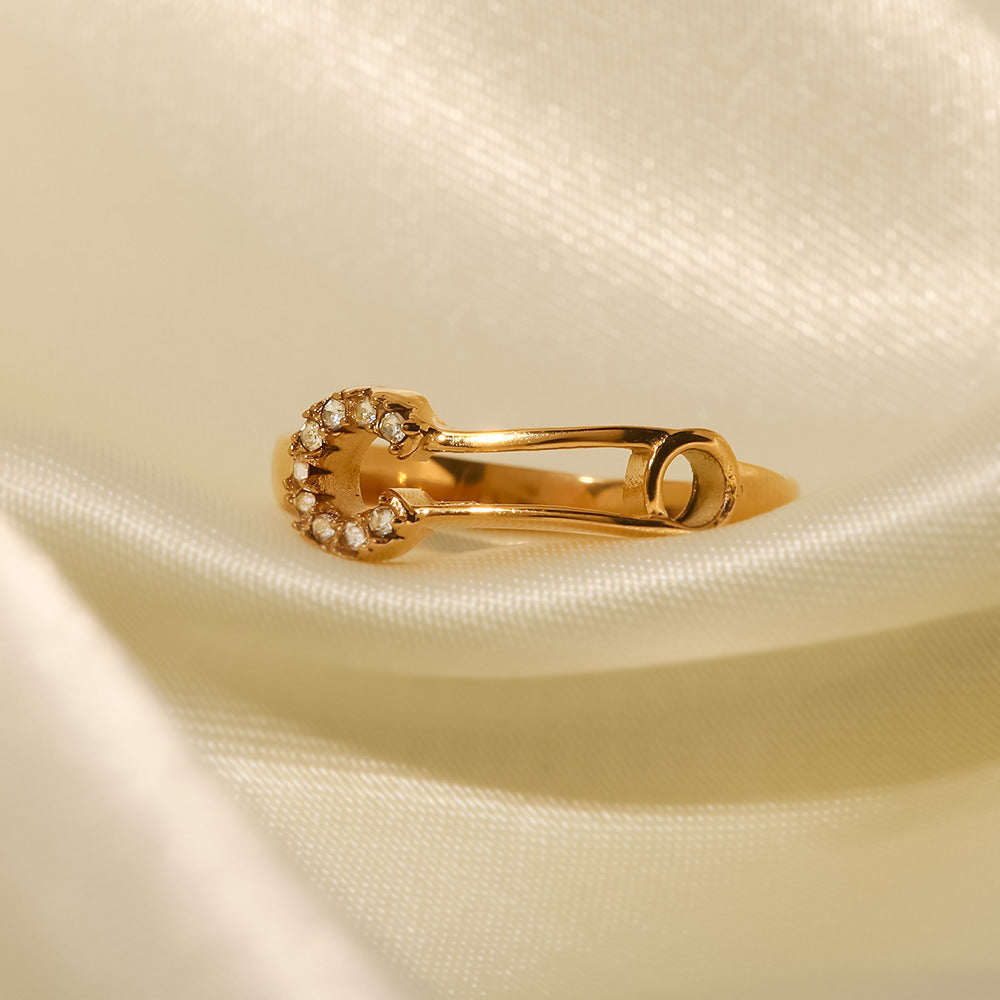 18K Gold Plated White Diamond Paper Clip Ring for Women