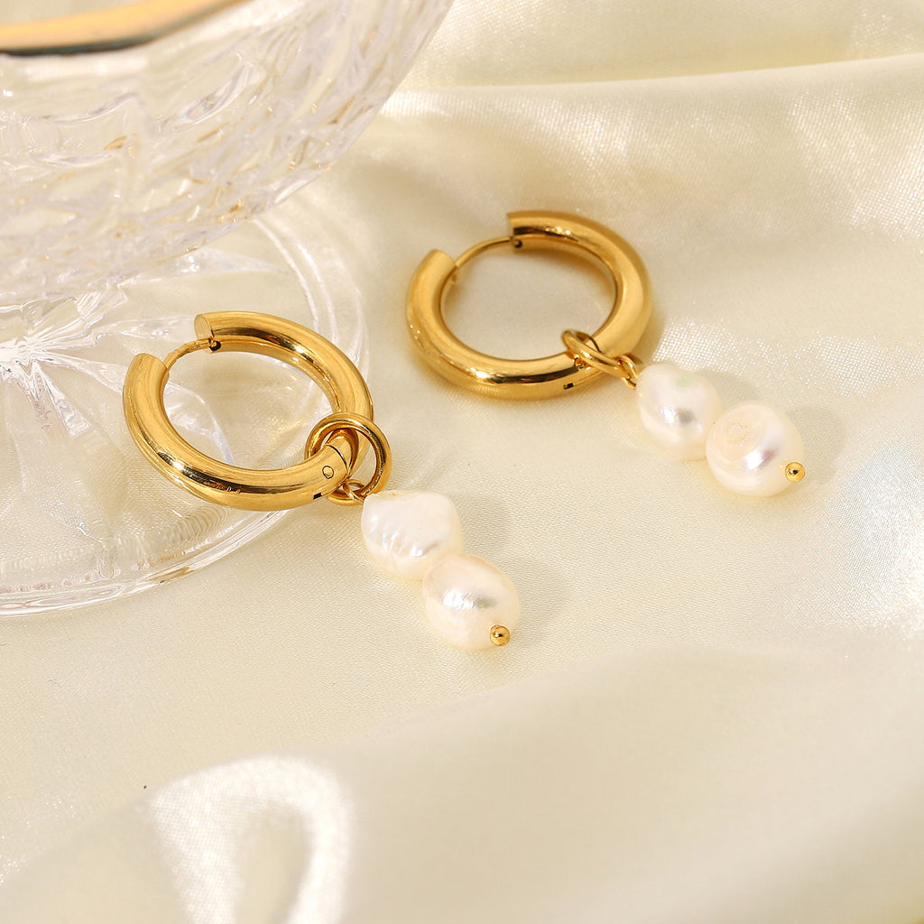 18K Gold Pearl Drop Double Earrings – Elegant Luxury Jewelry