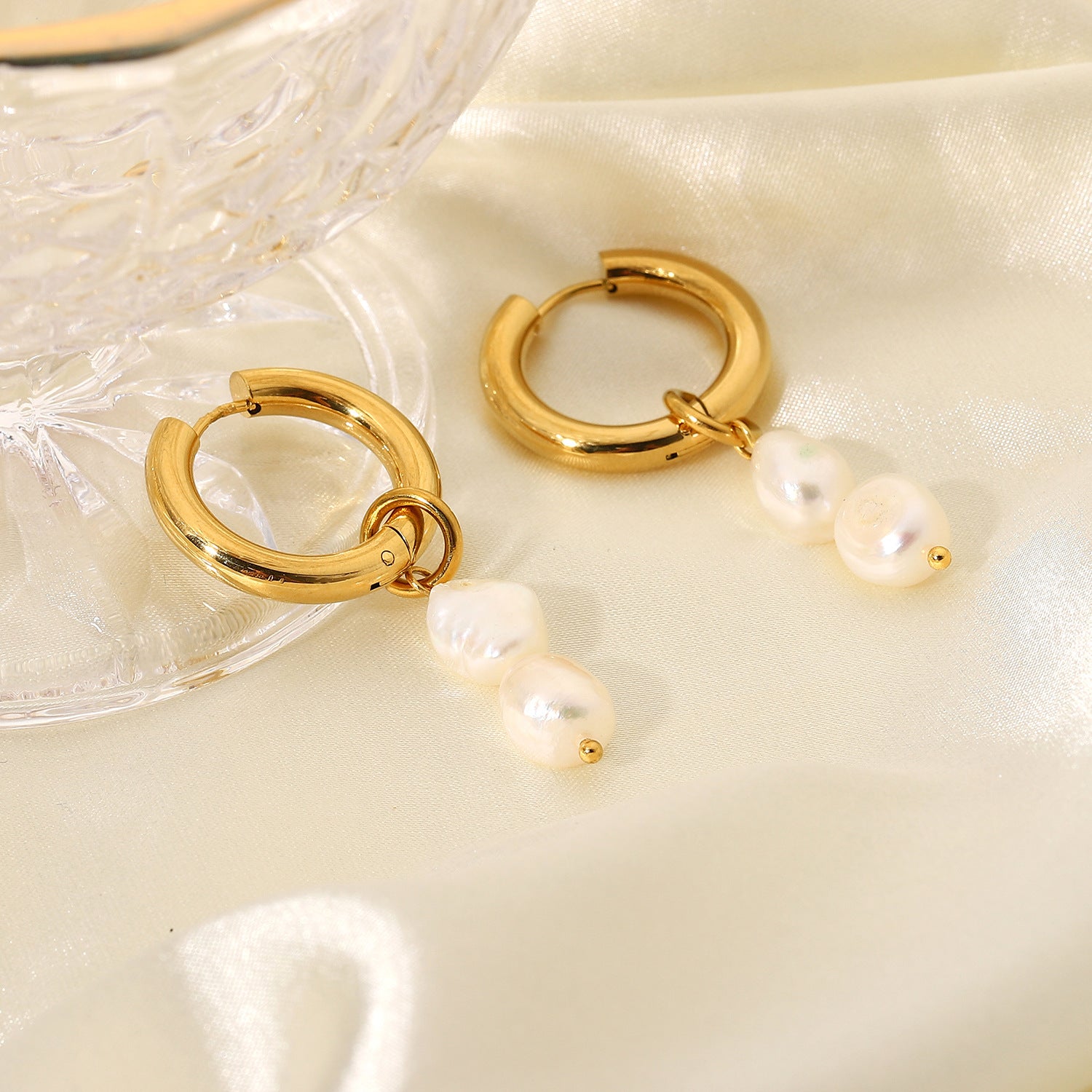 18K Gold Pearl Drop Double Earrings – Elegant Luxury Jewelry
