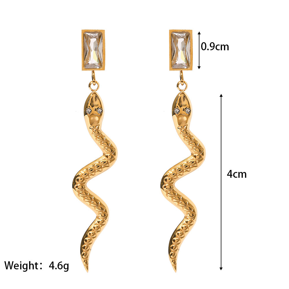 18K Plated Cubic Zirconia Snake Rectangle Drop Earrings