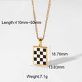 18K Chess Checker Black White Green White Titanium Steel Necklace