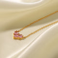 18K Gold Plated Love Pendant Necklace showcasing pink and white zircon on elegant chains.
