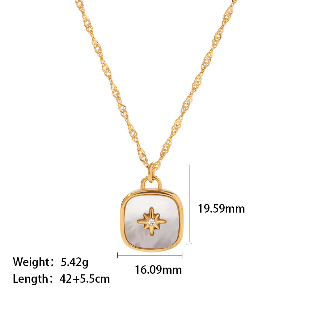 Square Inlaid Natural Shell Pendant Necklace for Women