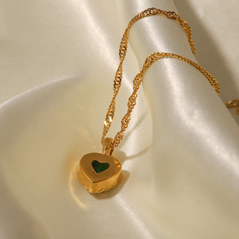 Heart Shaped Zircon Pendant Necklace in White Gold Finish