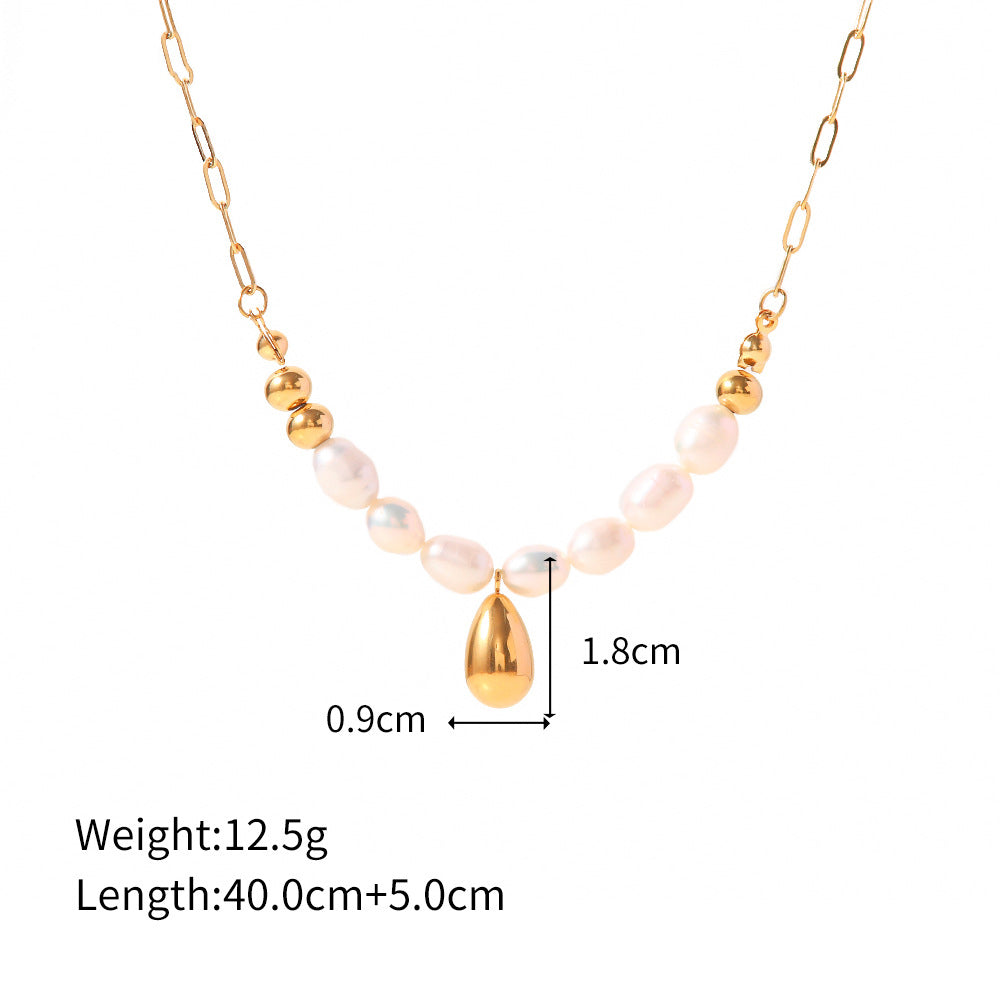 18K Golden Baroque Freshwater Pearl Necklace French Elegant