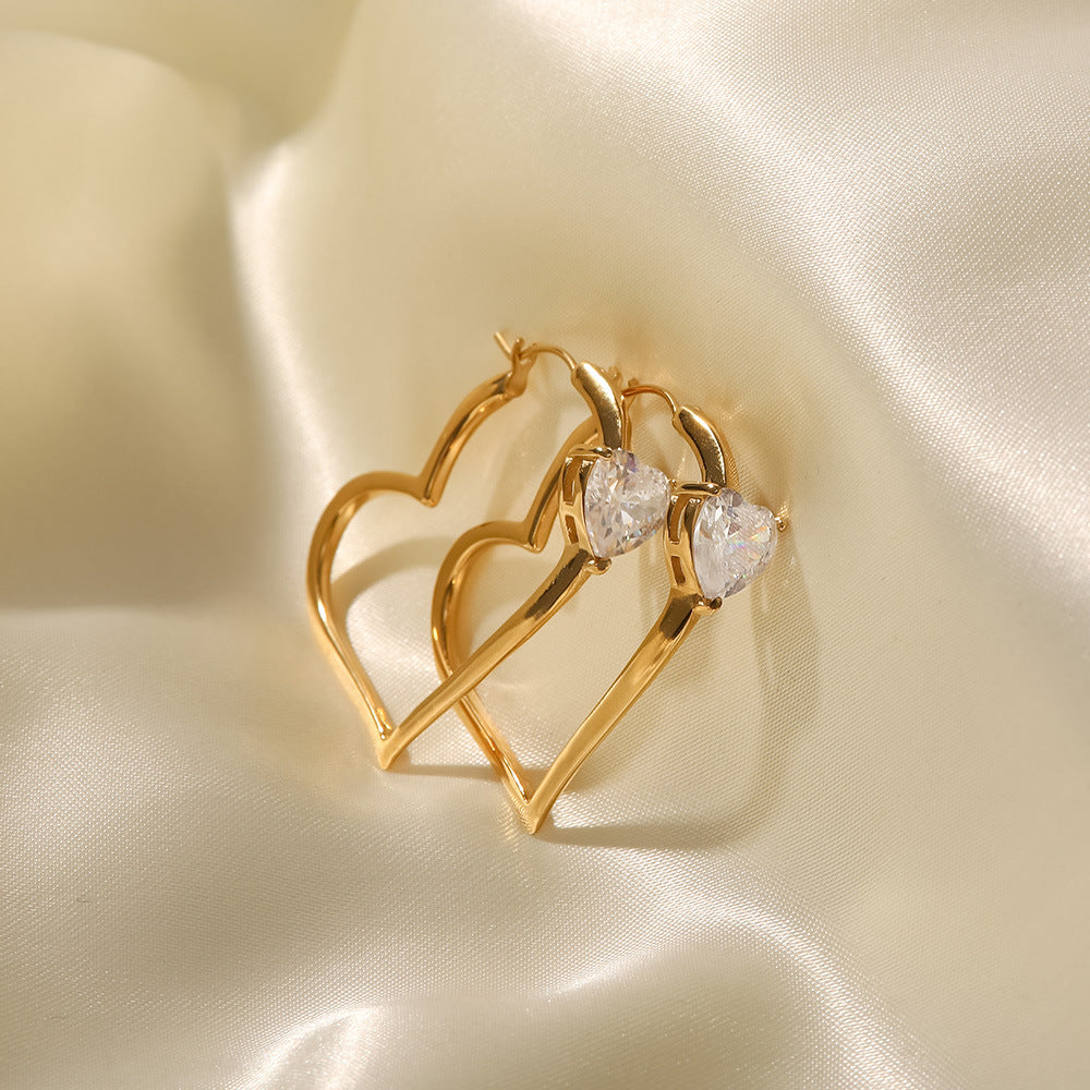 18K Gold Plated Heart Zirconia Earrings for Women