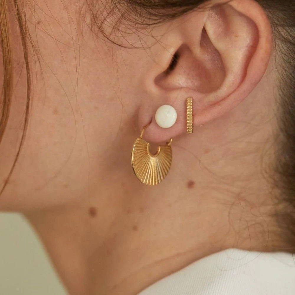 18K Gold Scalloped Rib Earrings – Scandinavian Designer Style